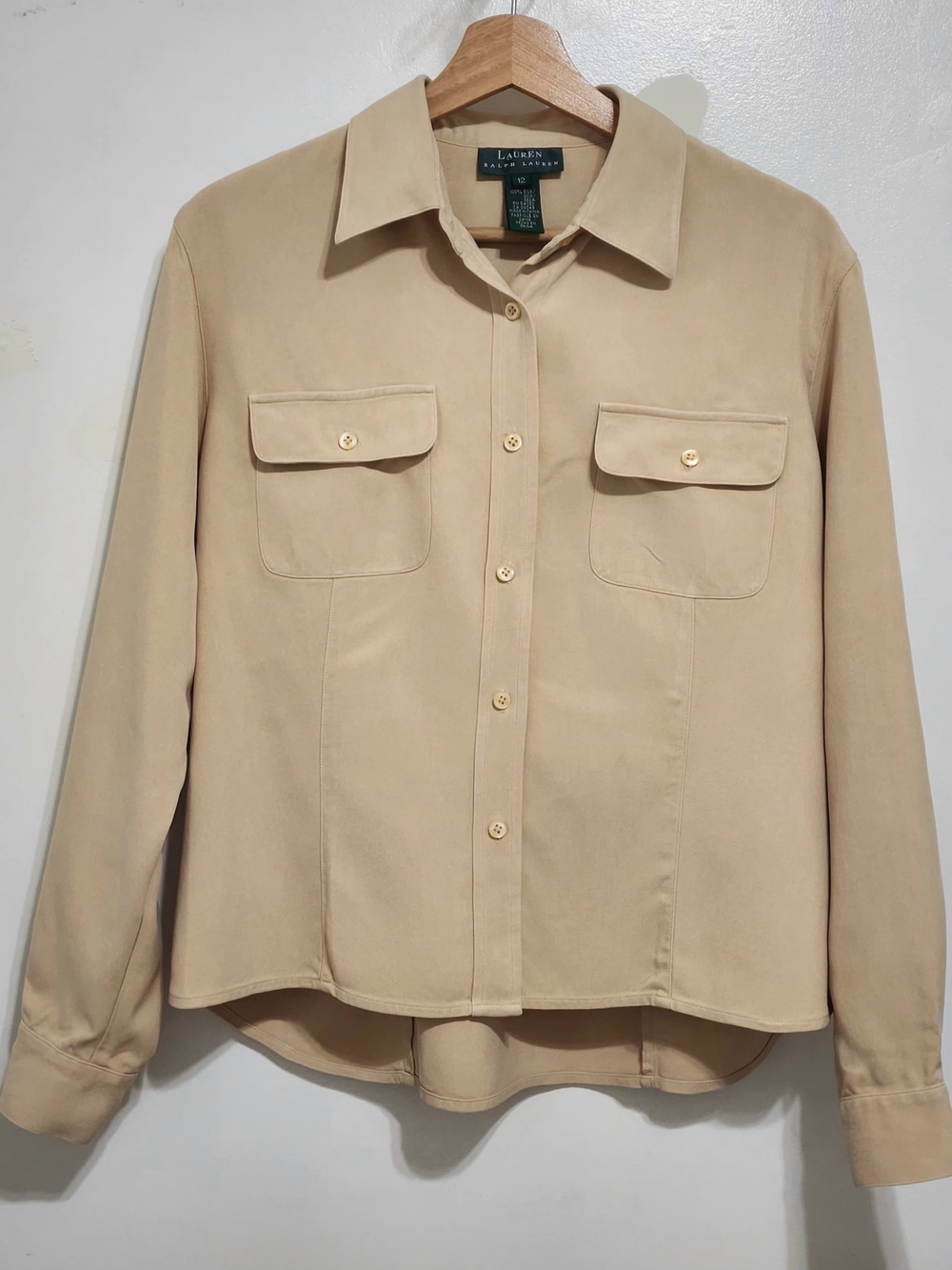 Vintage Lauren Ralph Lauren Button-Front Long Sleeve Shirt 100% Silk Size 12
